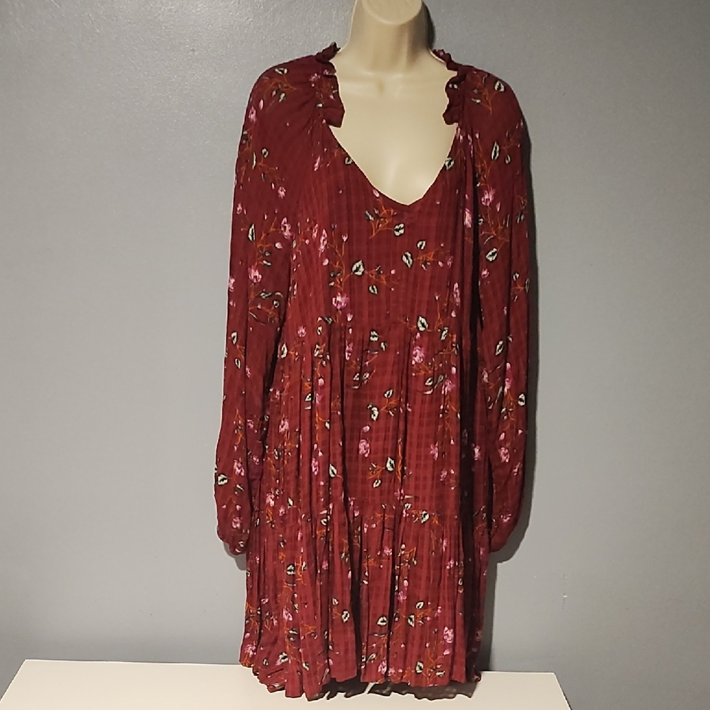 Wonderly Floral Red Pleated Bottom With A Spaghetti Strap Slip Dress Underneath